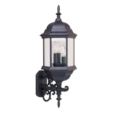 Maxim Three Light Empire Bronze Clear Glass Wall Lantern 1074CLEB